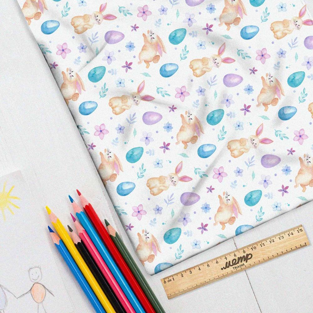 Ткань атлас пасхальные зайцы