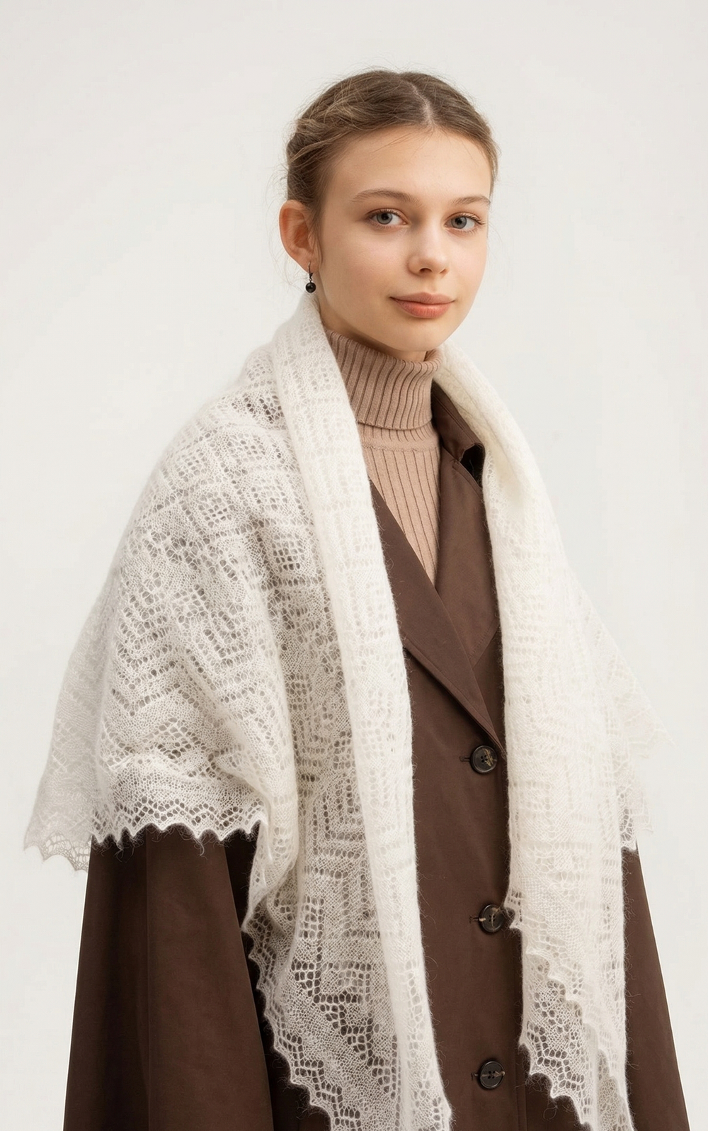 Оренбургский пуховый платок П3-120-02 экрю