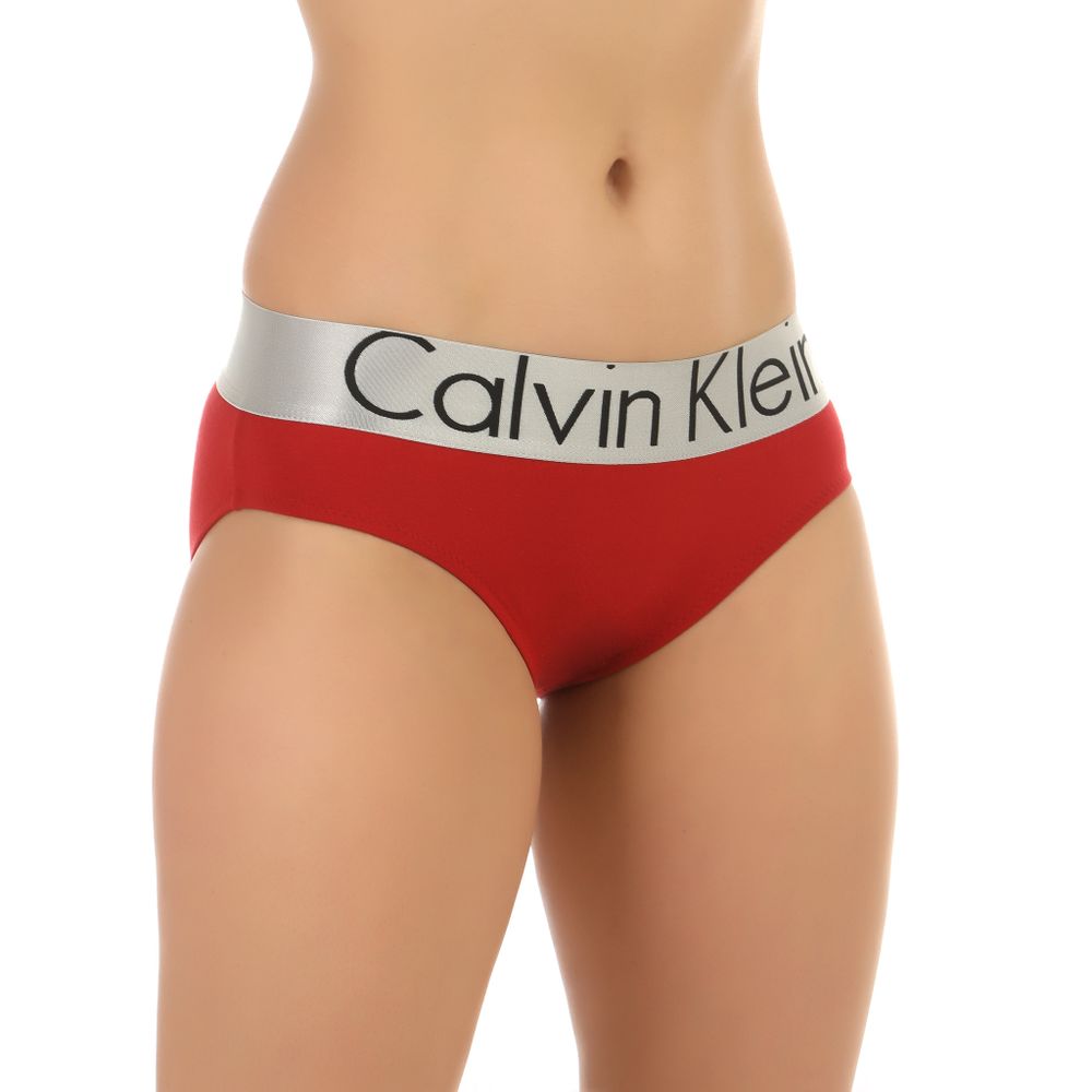 Женские трусы слипы красные с черными буквами Calvin Klein Women Steel Red