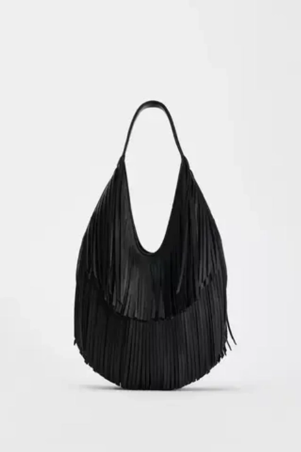 ZARA СУМКА-ШОПЕР С БАХРОМОЙ, ЧЕРНЫЙ