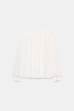 ZARA АТЛАСНАЯ БЛУЗА С ВОЛАНАМИ И ПОДПЛЕЧНИКАМИ, ЭКРЮ