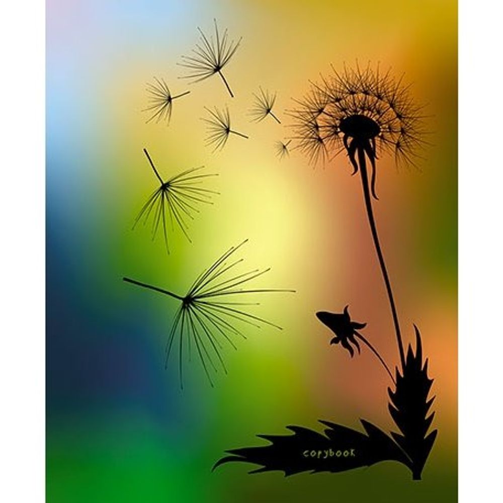 Тетрадь 96л., А5, линия, Апплика "Одуванчики", скрепка, мелованный картон