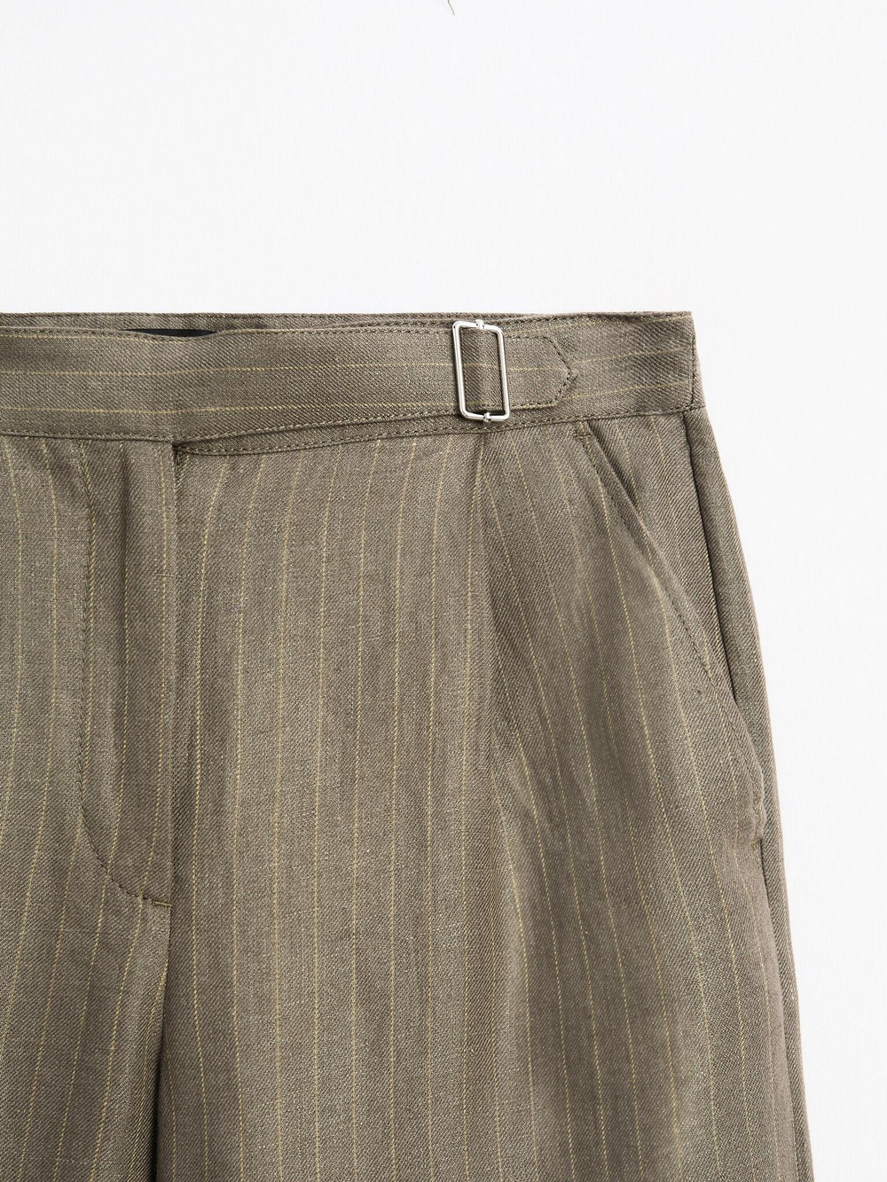 Massimo Dutti Брюки из 100% льна в полоску с пряжкой, серо-зеленый