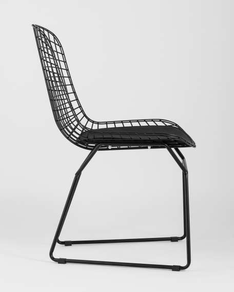 Стул обеденный Bertoia черный с черной подушкой