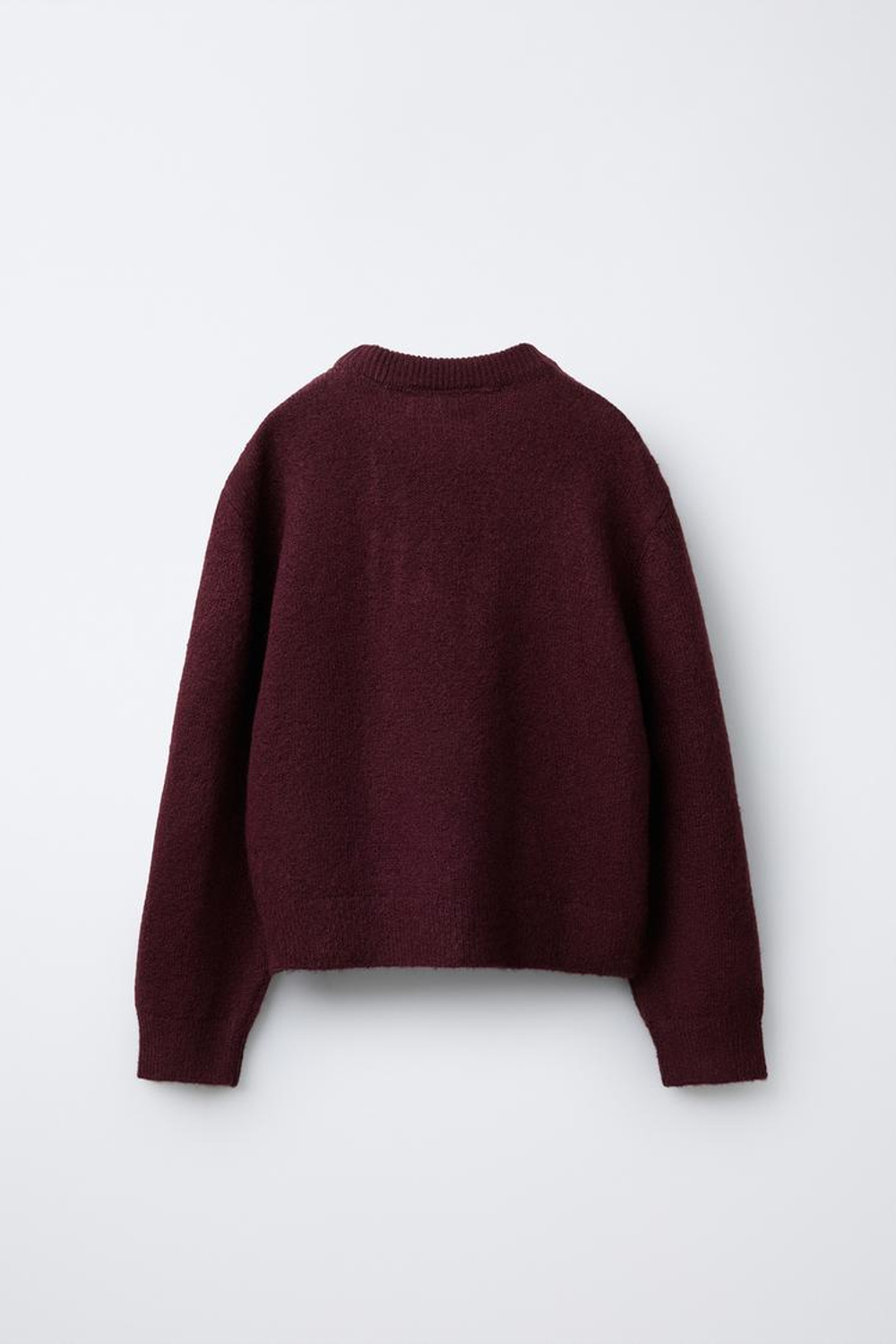 ZARA ВЯЗАНЫЙ СВИТЕР С ВЫШИВКОЙ СОБАКИ, БУРГУНДИ