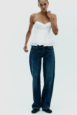 ZARA КОМБИНИРОВАННЫЙ ТОП С БАСКОЙ, БЕЛЫЙ