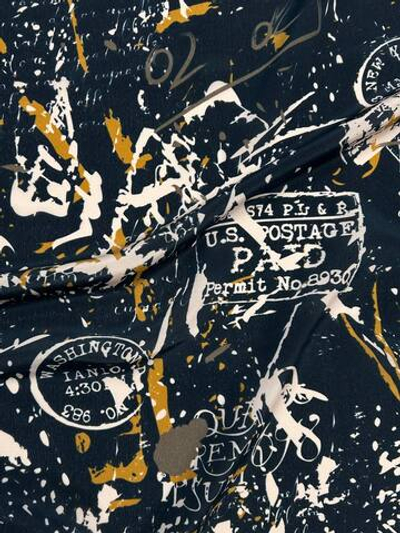 Шелк Bottega Veneta синий с абстрактным принтом и надписями