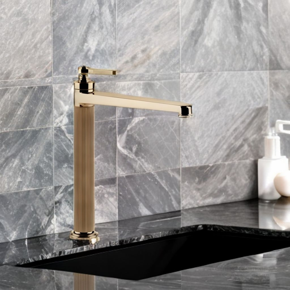 Смеситель для раковины Gessi Venti20 высокий, с донным клапаном, цвет Warm Bronze PVD