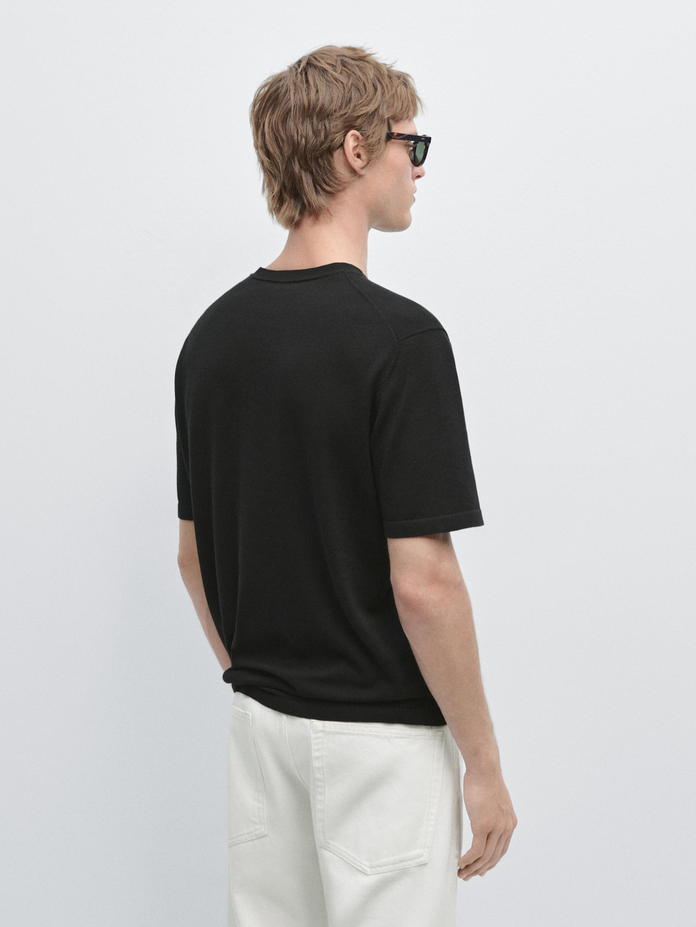 Massimo Dutti Хлопковая футболка с коротким рукавом, черный