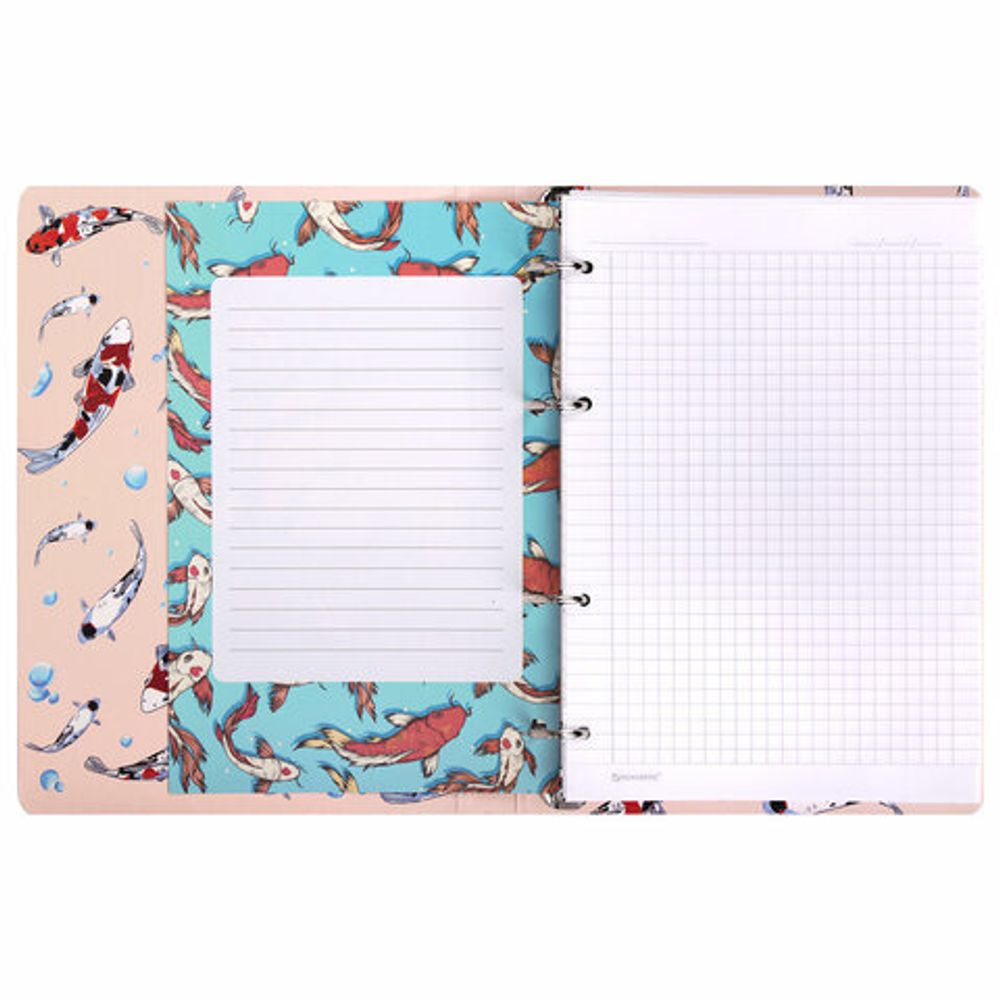 Тетрадь на кольцах А5 160х212 мм, 120 листов, картон, выборочный лак, клетка, BRAUBERG, "Карпы Кои", 404730