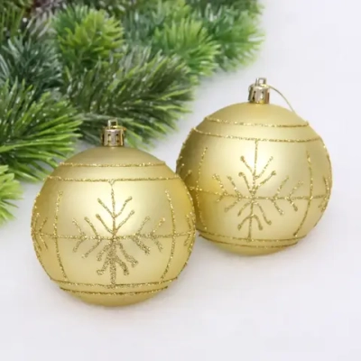 Новогодние шары «Сияние» 8 см (набор 2 шт), Золото