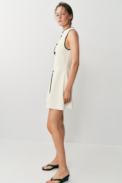 ZARA КОРОТКОЕ ПЛАТЬЕ С НАВЕСНЫМИ ПЕТЛЯМИ, ЭКРЮ