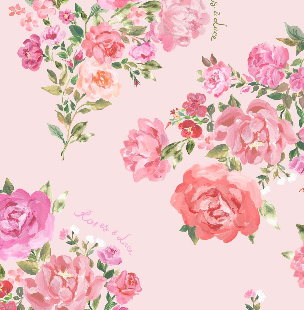 Bruna, резинка для волос светло-розовая со средними розовыми цветами