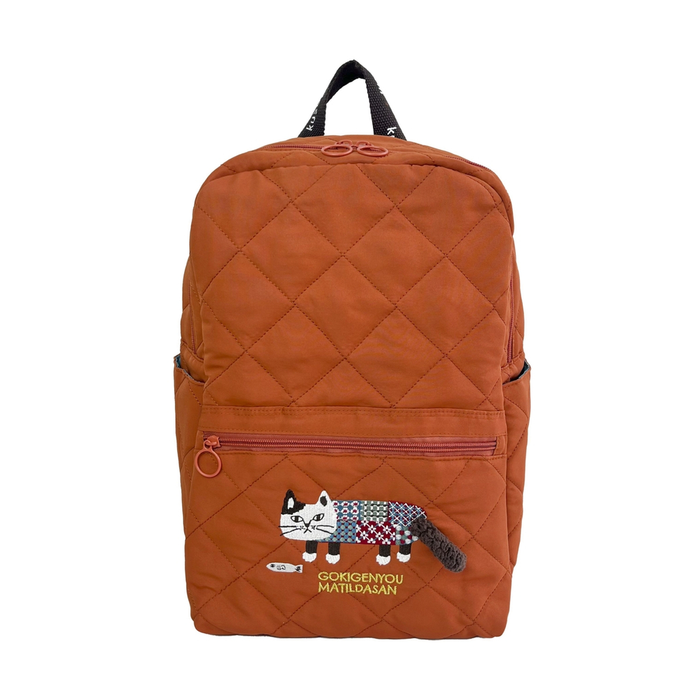 Стеганный рюкзак с кошкой "MATILDASan", терракотовый, 25-8694-2, KUSUGURU