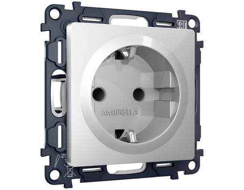 MA407010 Комплект механизма электрической розетки ALFA Серебро глянец с/з с шторками QUANT (AP4070, VM141)
