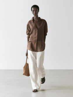 Massimo Dutti Рубашка свободного кроя с рубашечным воротником, коричневый