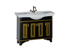 Тумба с раковиной Aquanet Валенса 110 черный краколет/золото