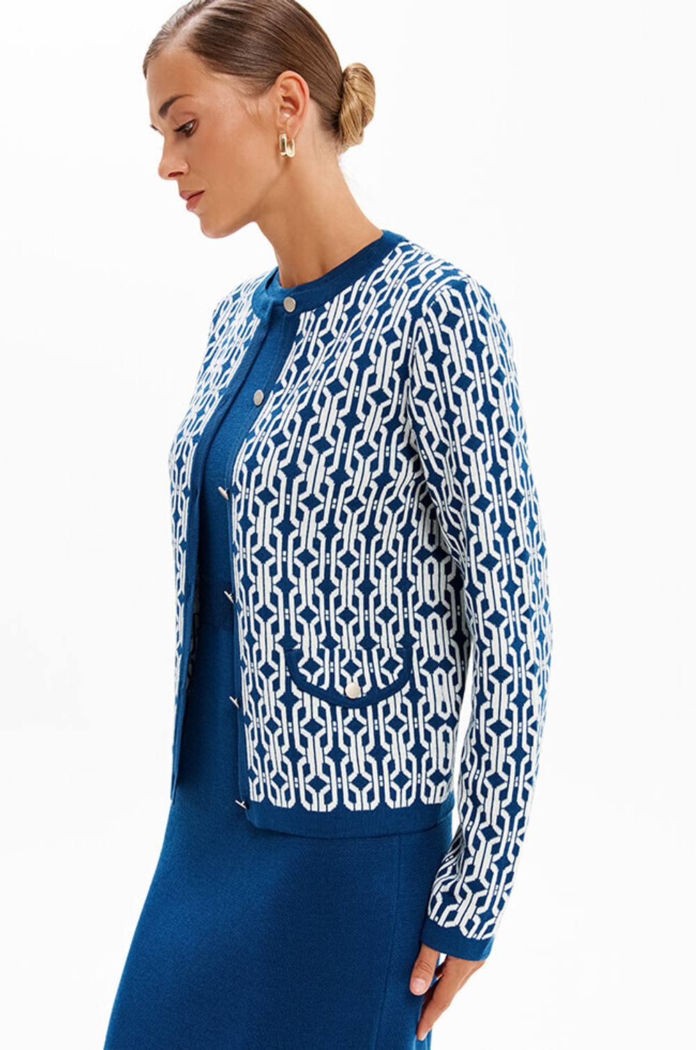 1952 Кардиган женский (бирюзовый/молочный)