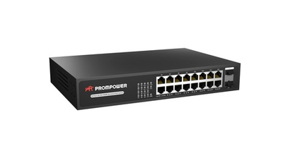 Промышленный коммутатор PROMPOWER PPS-1G18230, 18 портов, 16*10/100/1000M RJ45 POE + 2*10/100/1000M