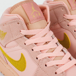 кроссовки Air Jordan 1 Mid Pink Gold Swoosh Wmns