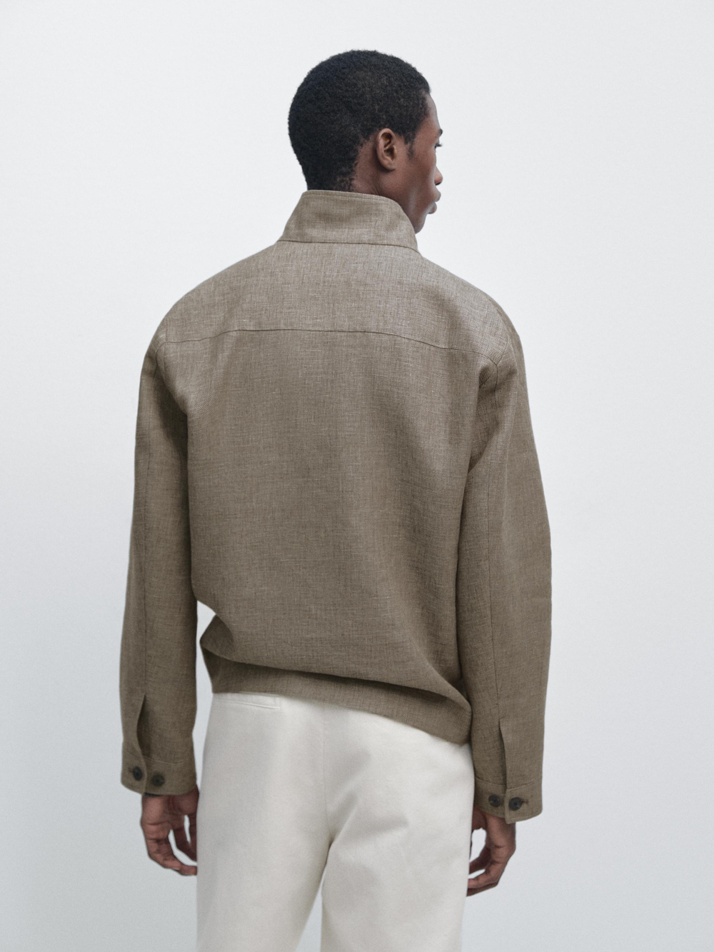 Massimo Dutti Бомбер из смесового льна с воротником, бежевый