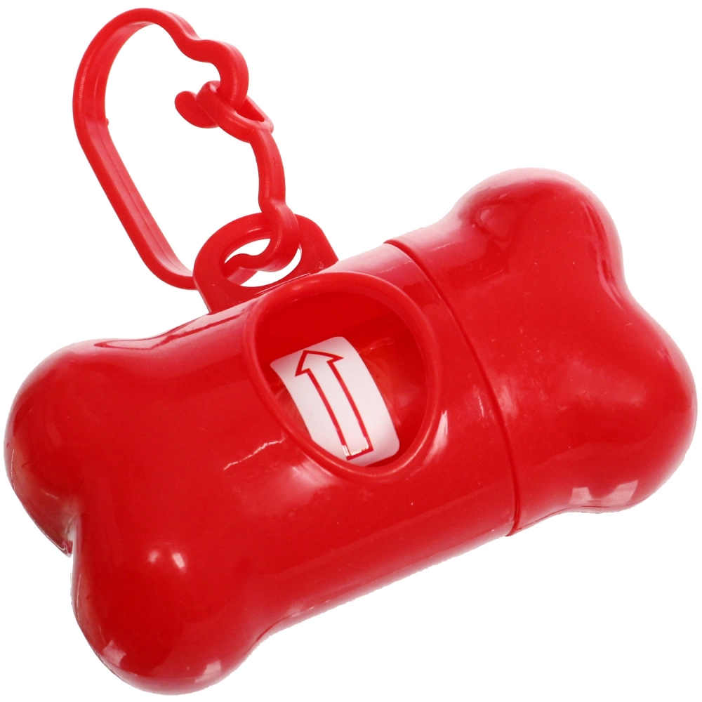 Контейнер с 3 упаковками пакетов для уборки за собакой с карабином, цвет красный (3*15шт)