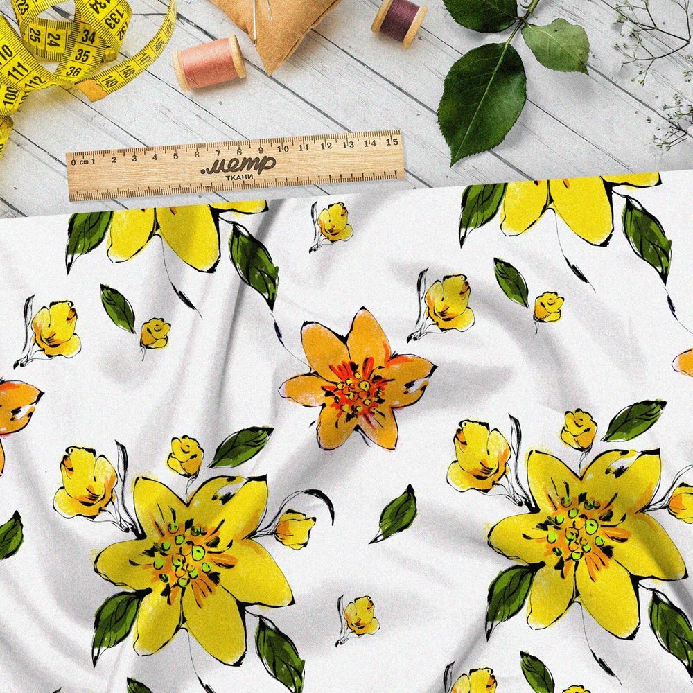 Ткань лен желтые цветочки
