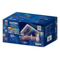 ULD-B50006-880-TTK MULTI IP44 Бахрома светодиодная с эффектом мерцания. 50м. Соединяемая. 880 светодиодов. Красный. синий. желтый. зеленый свет. Провод прозрачный. ТМ Uniel