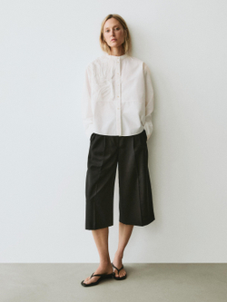 Massimo Dutti Рубашка из смесовой хлопковой ткани с вышивкой, белый