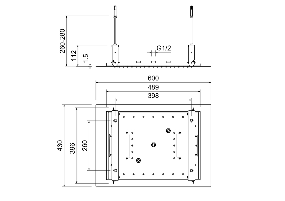 Верхний душ 600*430 мм, 3 jet (внешняя и скрытая часть) AQUATEK AQ2083CR