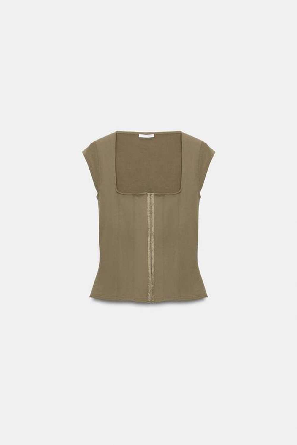 ZARA ЭЛАСТИЧНЫЙ ТОП-КОРСЕТ, ТЕМНЫЙ ХАКИ