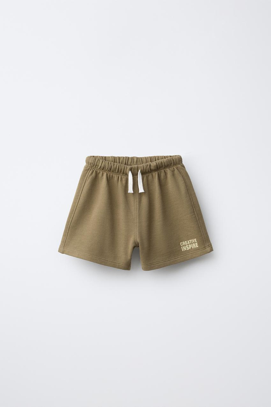 ZARA ШОРТЫ ИЗ МЯГКОЙ ТКАНИ С НАДПИСЬЮ, ХАКИ