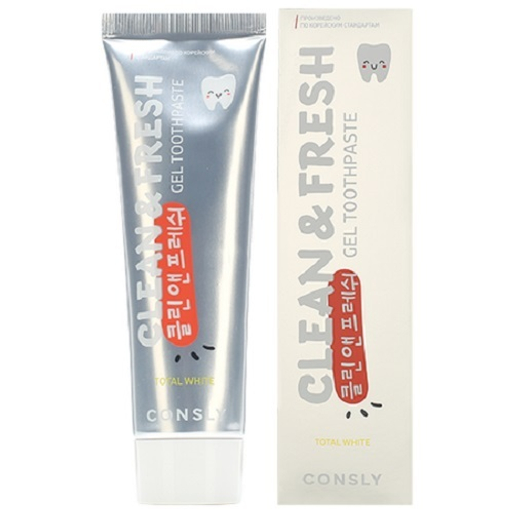 Отбеливающая гелевая зубная паста с Фтором Consly Clean&Fresh Total White Fluoride Whitening Gel Toothpaste 105г