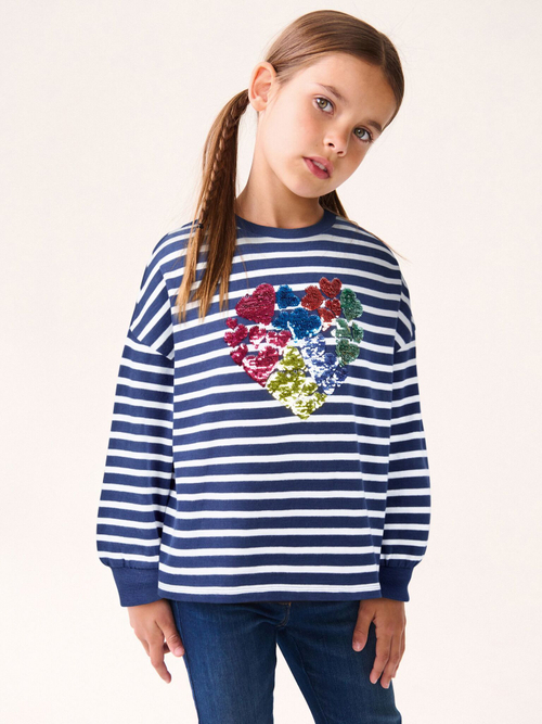 Лонгслив для девочки Next K88-510, Темно-синий, Белый