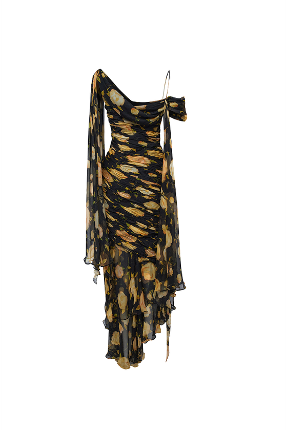 Платье макси из принтованного шелкового шифона