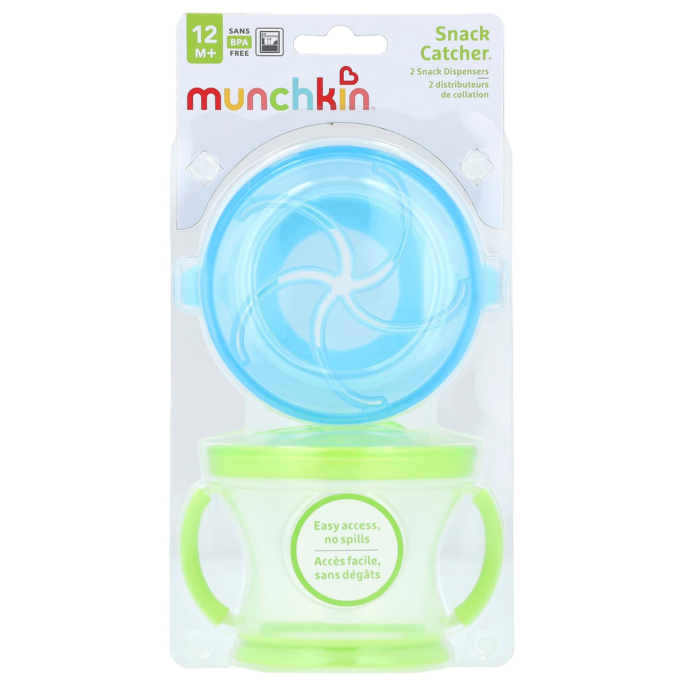 Munchkin, Snack Catcher ™, дозаторы для снеков, от 12 месяцев, светло-зеленый, голубой, 2 шт. В упаковке