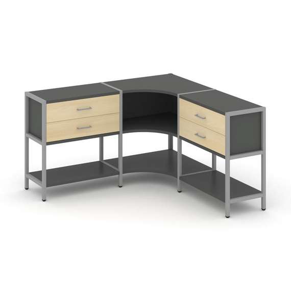 Shelf System Трехсекционный угловой стеллаж двухярусный с ящиками SN.STMU-231 Антрацит/Акация Лорка/