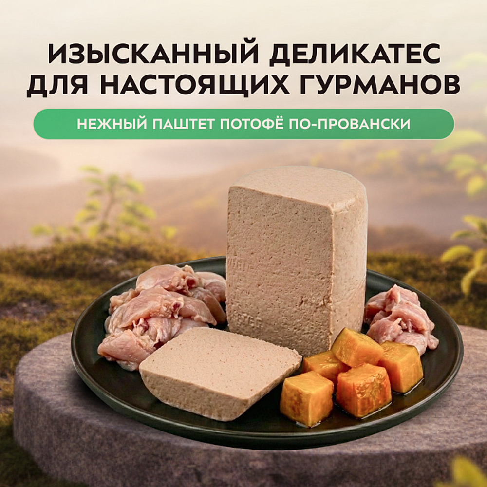 Влажный корм консервы для щенков всех пород Деликатес "Потофё по-провански" паштет из перепёлки с тыквой Мнямс 0,4кг 12 шт