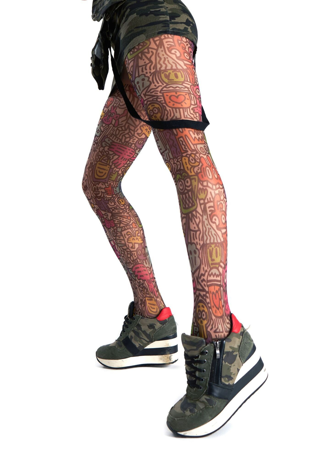 Молодежные колготки +size с цветным принтом (Размер: XL-XXL) (Цвет: бежевый)