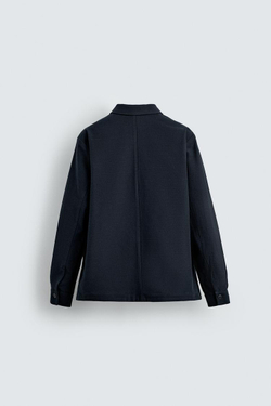 ZARA КУРТКА-РУБАШКА КЛАССИЧЕСКОГО КРОЯ С РЕЛЬЕФНОЙ ТЕКСТУРОЙ, МОРСКОЙ СИНИЙ
