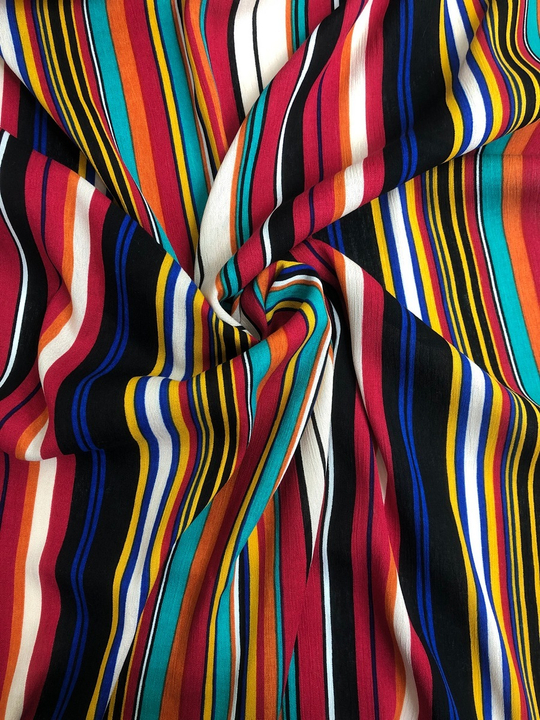 Марлевка жатка принт, вискоза полоска разноцветная