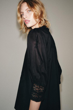 ZARA БЛУЗА С ВЫШИВКОЙ — ZW COLLECTION, ЧЕРНЫЙ