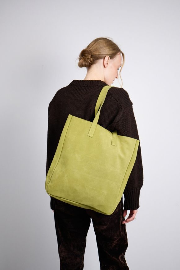 сумка шоппер зеленый лайм замша