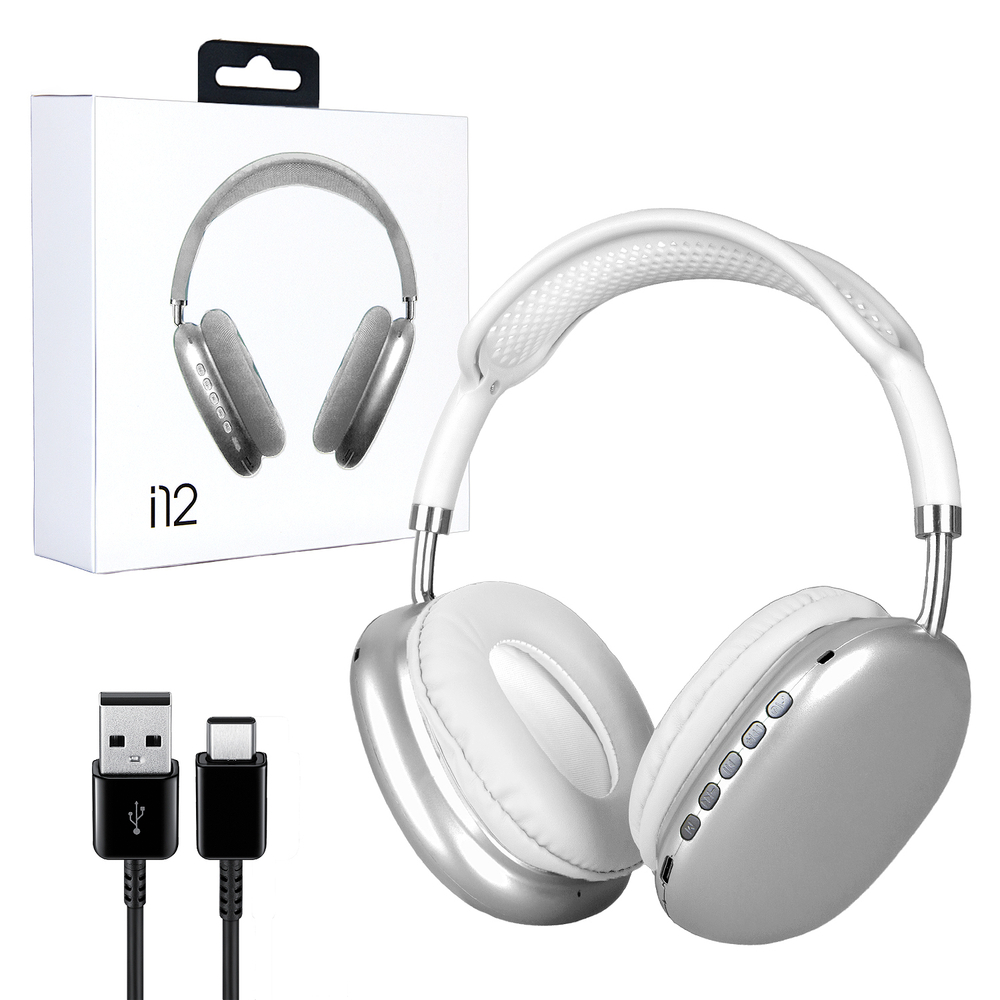 Полноразмерные Bluetooth наушники i12 (серебро)