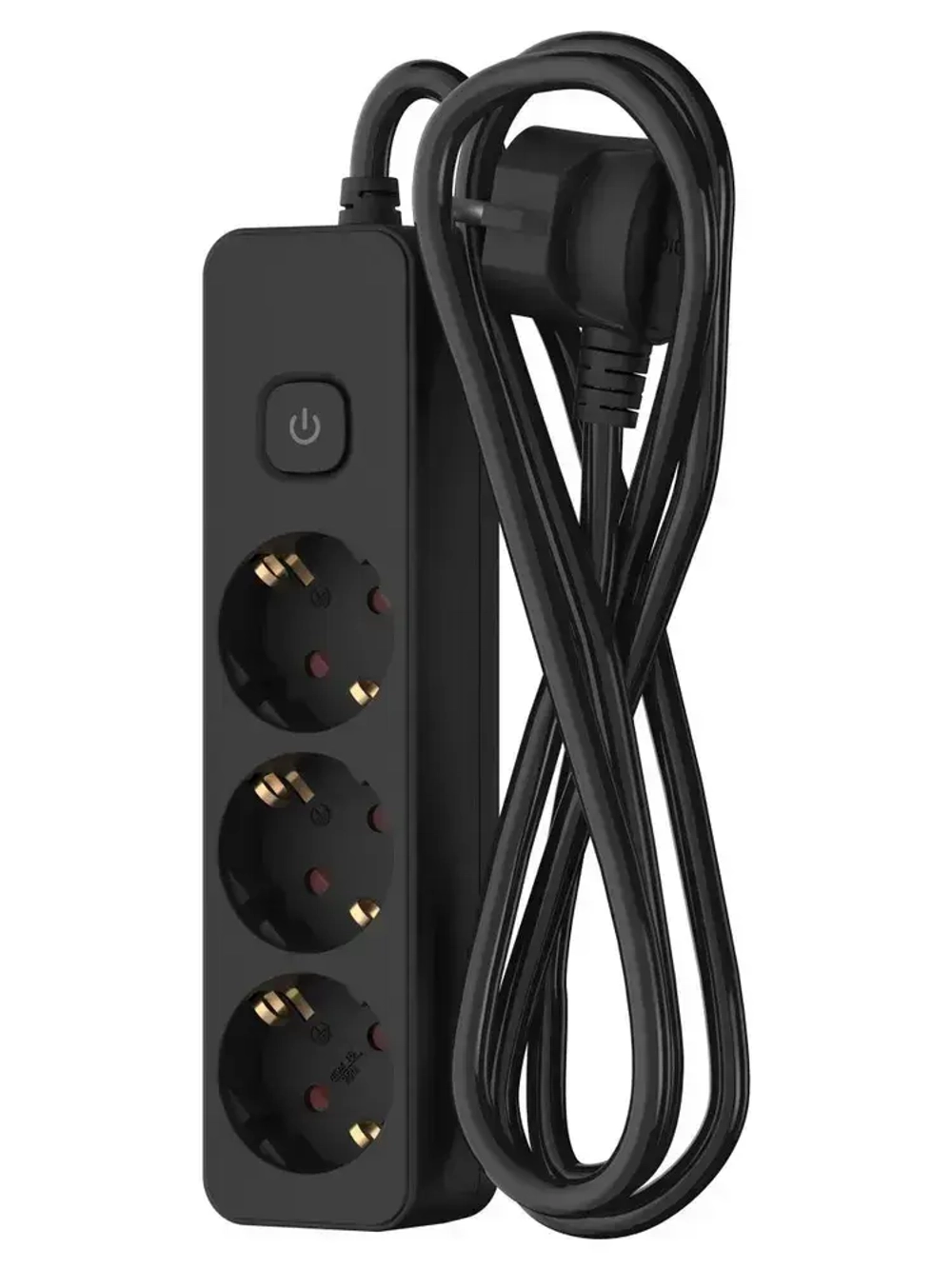 Удлинитель сетевой для розетки ФОТОН 16А 2 метра 3 розетки с выключателем с заземлением черный, ГОСТ