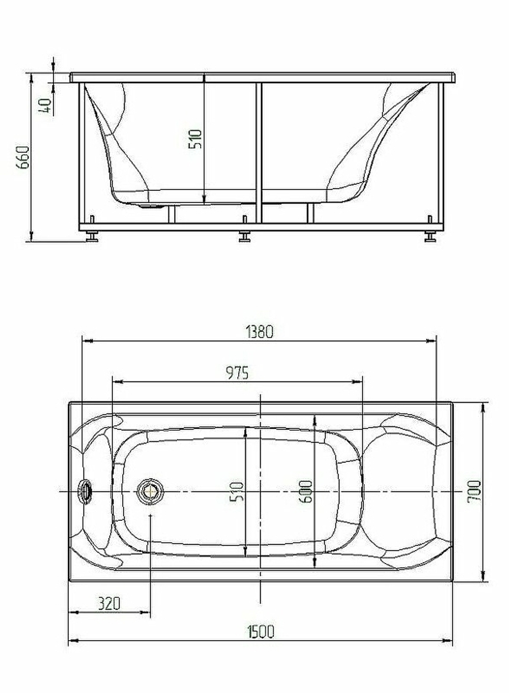 Акриловая ванна Aquatek Альфа 150х70 ALF150-0000038 без гидромассажа без панелей с каркасом (разборный) со слив-переливом