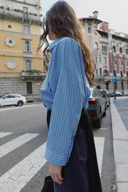 ZARA РУБАШКА ИЗ ПОПЛИНА С ПУГОВИЦАМИ, ЭКРЮ/КРАСНЫЙ