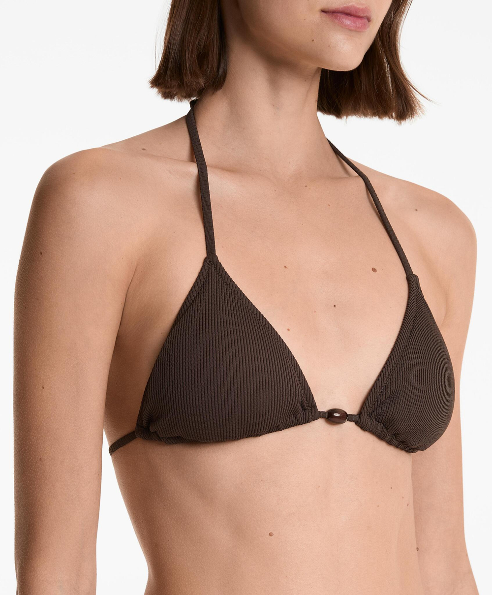 OYSHO Ребристый треугольный топ бикини, шоколадный