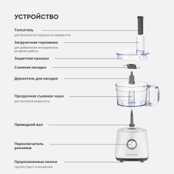 Кухонный комбайн GALAXY LINE GL2312 (1000Вт, 5 насадок, 2скор., чаша 1,2л)