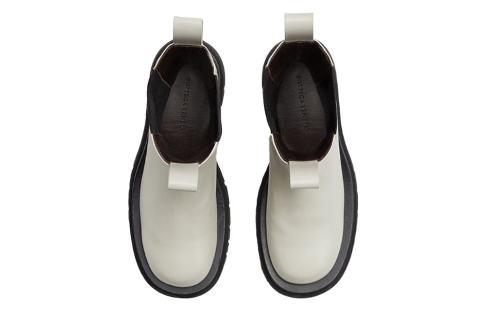 Bottega Veneta Lug Chelsea Top Grain Cow Leather Short Chelsea Boots Women"s White Black
